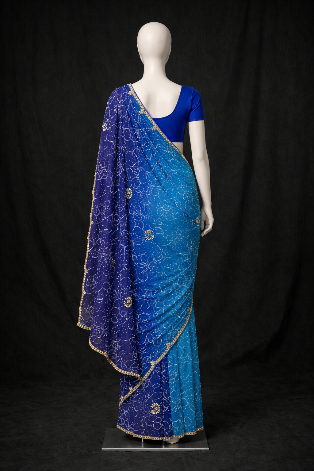 Bandhej saree blue blouse 1 meter - Image 2