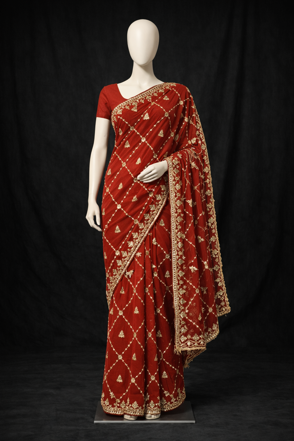3CEA89E1-DAC6-4732-B0ED-39D0A4CA3A7F Gota zal hand-work, orange colour saree same blouse 1 meter - Image 1