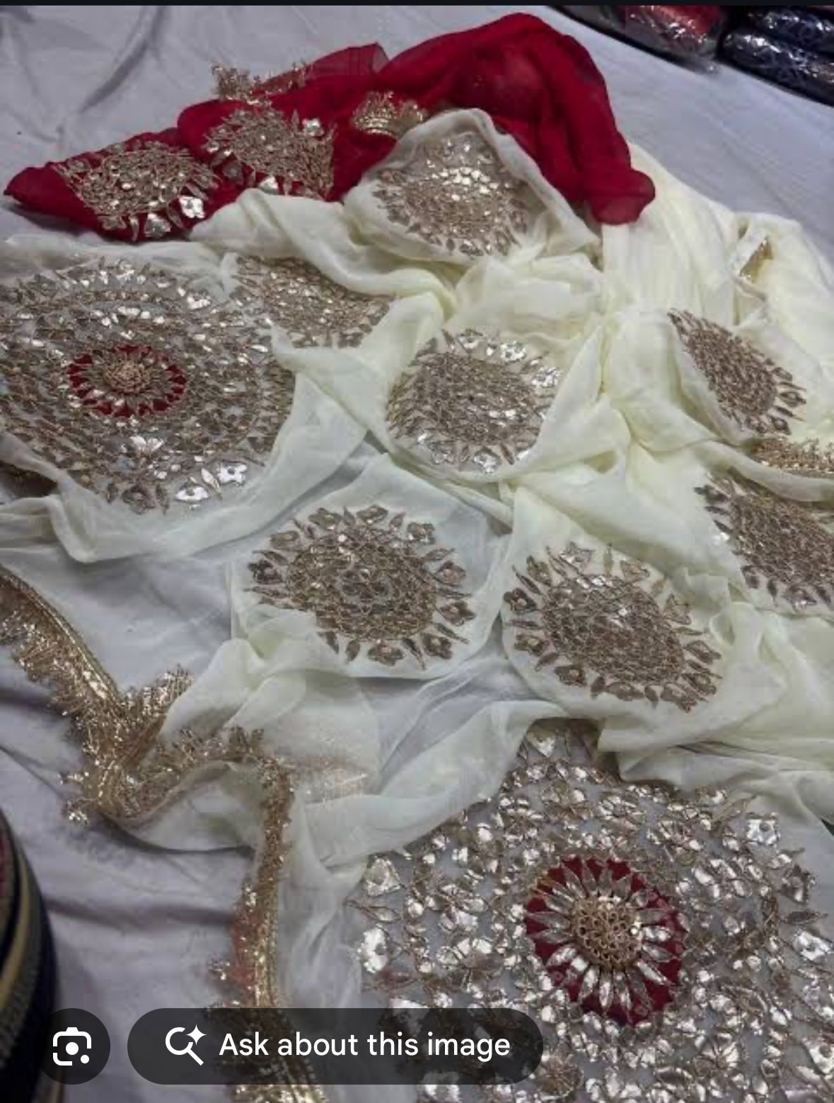 WhatsApp Image 2026-02-12 at 5.10.23 PM (1) Gotta zal saree chiffon ivory saree with red blouse 1 meter - Image 1